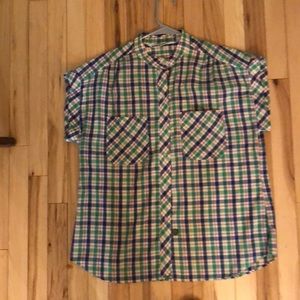 Cotton plaid shirt with cap sleeves